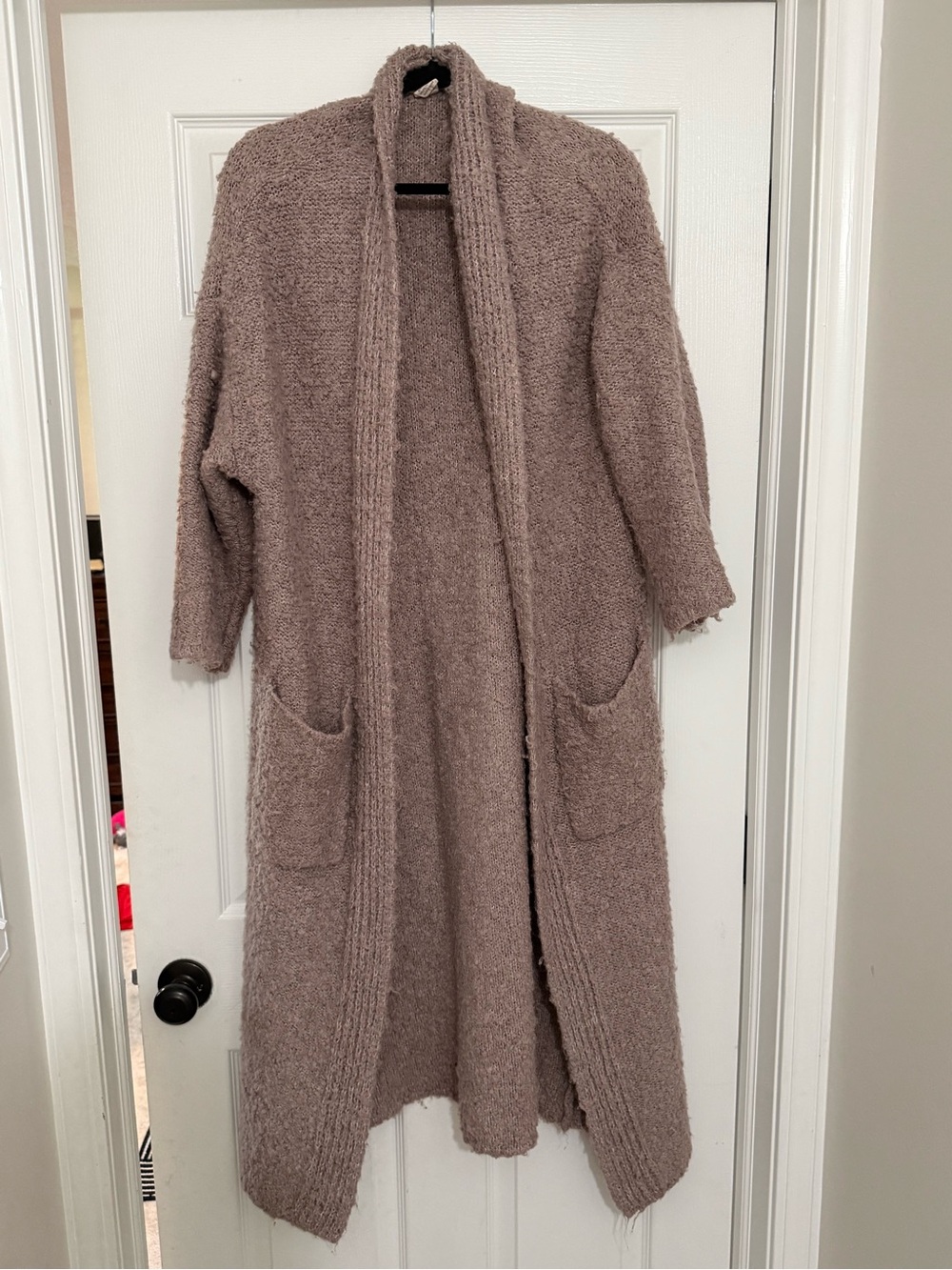 The Dahlia Brand - Long Open-Front Cozy Cardigan Sweater - Taupe Size Medium